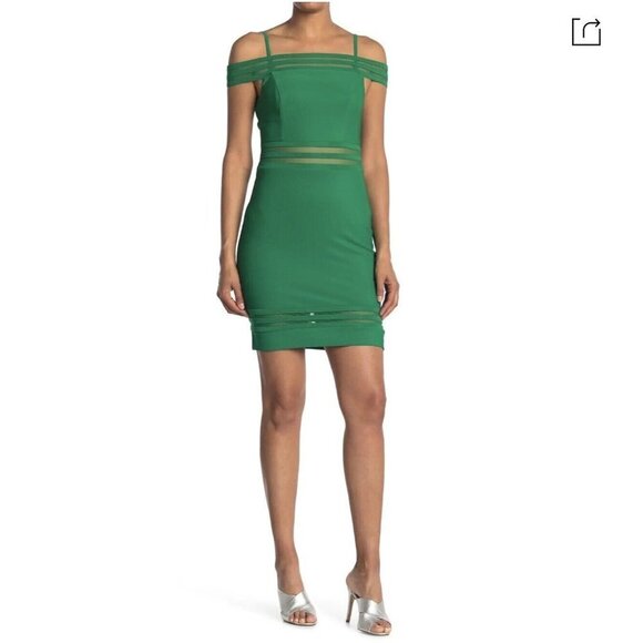 Guess Dresses & Skirts - 077. GUESS Off-The-Shoulder Shadow-Stripe Sheath Dress, Size 12